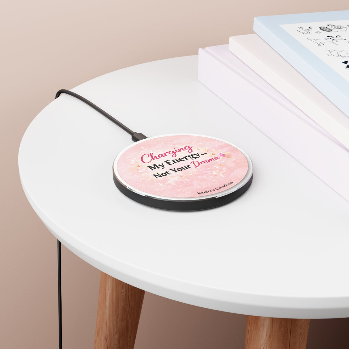 Wireless Charger — "Charging My Energy…Not Your Drama" Pink Glitter Qi Pad
