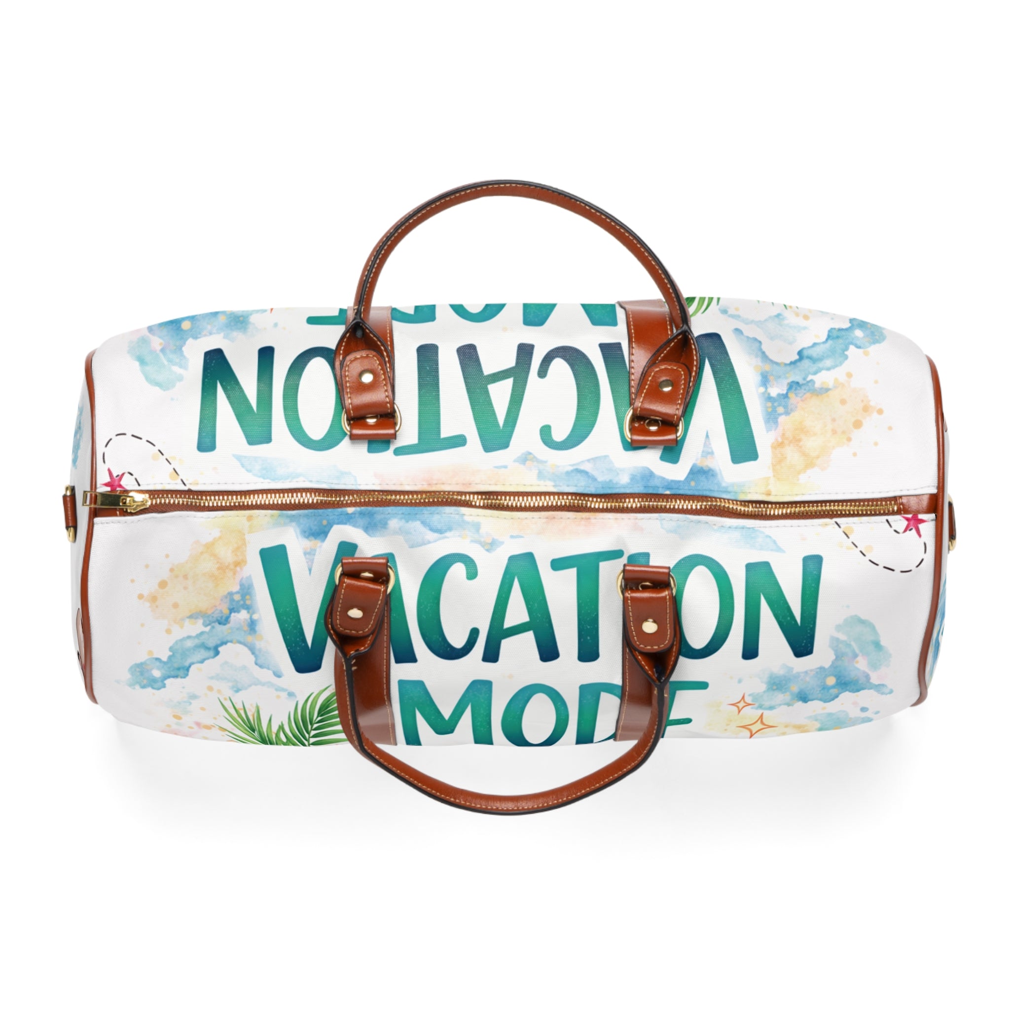 Vacation Mode Activated Waterproof Travel Bag — Beach Weekender Duffle with Tropical Design