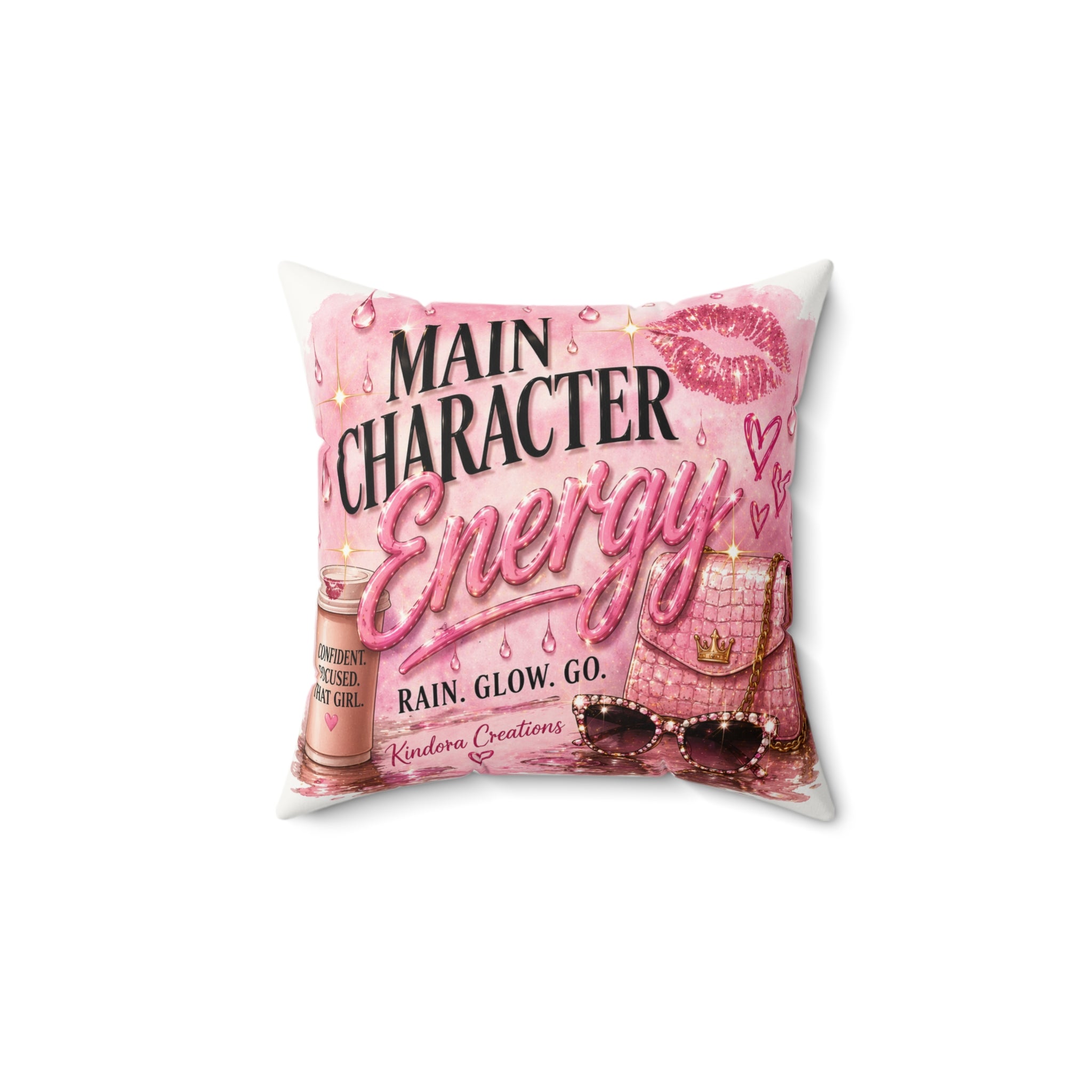 Main Character Energy Faux Suede Pillow — Pink Glam Decorative Throw Pillow