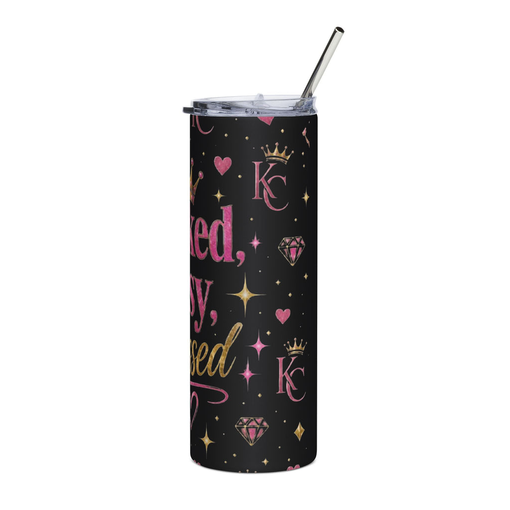 Booked Busy Blessed Tumbler ✨ | Black & Pink Luxury Aesthetic Cup | Insulated Travel Mug (20oz)